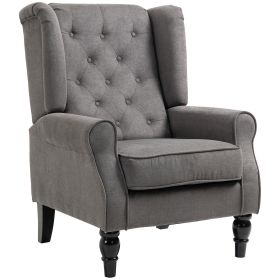 HOMCOM Button-Tufted Accent Chair Dark Gray with Round Armrests & Wood Legs for Living Room