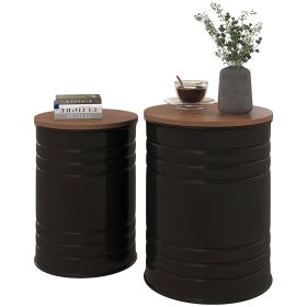 HOMCOM Round Storage Ottoman Set of 2, Nesting Ottomans with Wooden Lid, Metal Frame and Hidden Storage Space for Bedroom