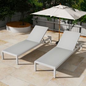 Outdoor Chaise Lounge Chair Set of 2, Aluminum Adjustable Outside Chair for Pool Patio Beach Yard, All Weather Use UV Resistant 400lbs Weight Cap