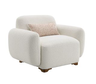 Darius Beige Boucle Accent Chair with 1 Toss Pillow