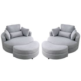 [Video] Welike Swivel Accent Barrel Modern Grey Sofa Lounge Club Big Round Chair with Storage Ottoman Linen Fabric for Living Room Hotel with Pil