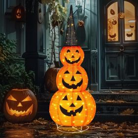 5FT Cute Collapsible Lighted Halloween Decorations Outdoor, Pop Up Halloween Pumpkin Decorations, Light Up Pumpkin with Pre-lit 100 LEDs