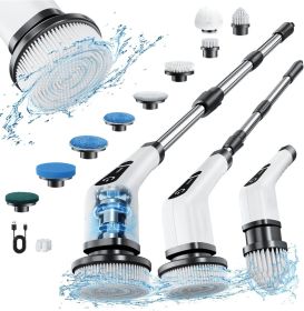 Electric Spin Scrubber,Cordless Bath Tub Shower Cleaning Brush with 9 Replaceable Heads,Detachable as Short Handle