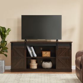 58" Farmhouse TV Stand and Entertainment Center for Televisions up to 65 Inchs,with Sliding Barn Doors and Storage Cabinets,Espresso