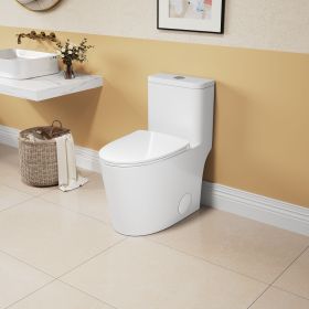 1.1/1.6 GPF Elongated Comfort Height Floor Mounted One-Piece Toilet ,  CUPC Certified, WaterSense Cetified, Ceramic, White Color, Soft Close Seat