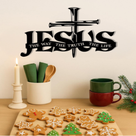 Jesus Cross Metal Wall Art  The Way, The Truth, The Life Sign Christian Home Decor For Bedroom, Living Room, Bathroom & Kitchen  Rustproof, Water (Color: Black)