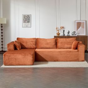 Compression Sectional Couch with Comfy Chaise, Boneless L Shape Sofa with Deep Seat (Main Material: Corduroy, Main Color: Brown)
