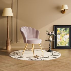 Velvet Accent Chair with Gold Metal Legs, Vanity Chair for Makeup Room, Upholstered Guest Chair for Living Room, Side Chair for Bedroom (Color: Pink)