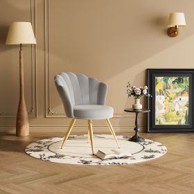 Velvet Accent Chair with Gold Metal Legs, Vanity Chair for Makeup Room, Upholstered Guest Chair for Living Room, Side Chair for Bedroom (Color: Gray)