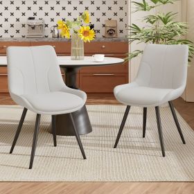 Dining Chairs Set of 2, PU Leather Modern Armless Kitchen Dining Room Chairs, Upholstered Accent Side Chairs with Metal Legs (Color: White)