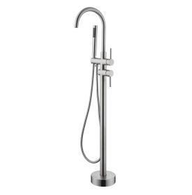 Floor Mounted Tub Faucet High Flow Freestanding Tub Filler Faucet with Handheld Shower Head and Swivel Spout (Color: as Pic)