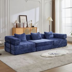 Compression Sofa,Convertible Floor Sofa Bed with Fixed-Shape Frame, Boneless Modular Sectional Sofa,No Assembly Required,Chenille fabric (Color: Blue)
