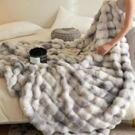 Ultra Soft Luxury Fluffy Faux Rabbit Fur Throw Blanket, Thick Warm Bubble Throw for Bed, Cozy Plush Reversible Blankets for Couch, Chair, Sofa (Color: Gray, size: 60*80 inch)