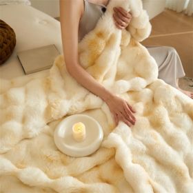 Ultra Soft Luxury Fluffy Faux Rabbit Fur Throw Blanket, Thick Warm Bubble Throw for Bed, Cozy Plush Reversible Blankets for Couch, Chair, Sofa (Color: Yellow, size: 60*80 inch)