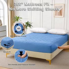 Diamond Grid Ultrasonic Waterproof Mattress Protector (Option: Light blue-Queen)