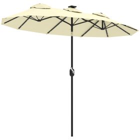 Double-sided Patio Umbrella, 9.7 Outdoor Umbrella With Tilt And Crank, LED Solar Light And 12 Ribs, Cream White (Color: White)