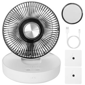 Foldable Rechargeable LED Desk Fan Wall Mounted Fan With Magnetic Remote Hanging Oscillating Fan With 4 Speeds 2 Brightness Time Setting Automati (Color: White)